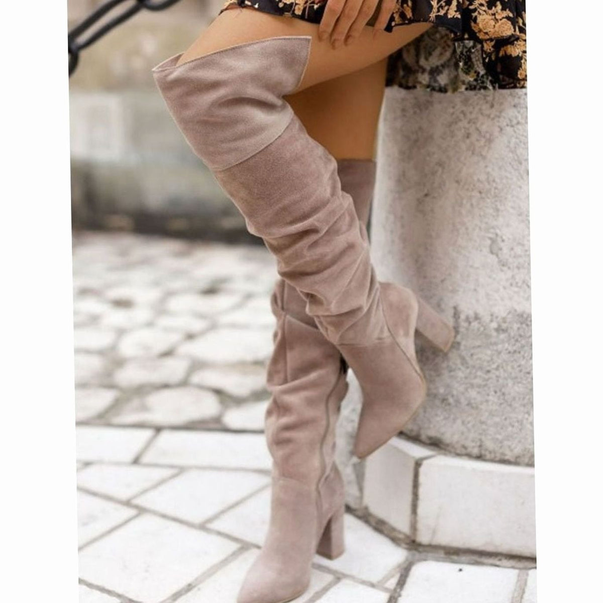 Women's Pointed-Toe Pull-On Over-the-Knee Boots - Beige