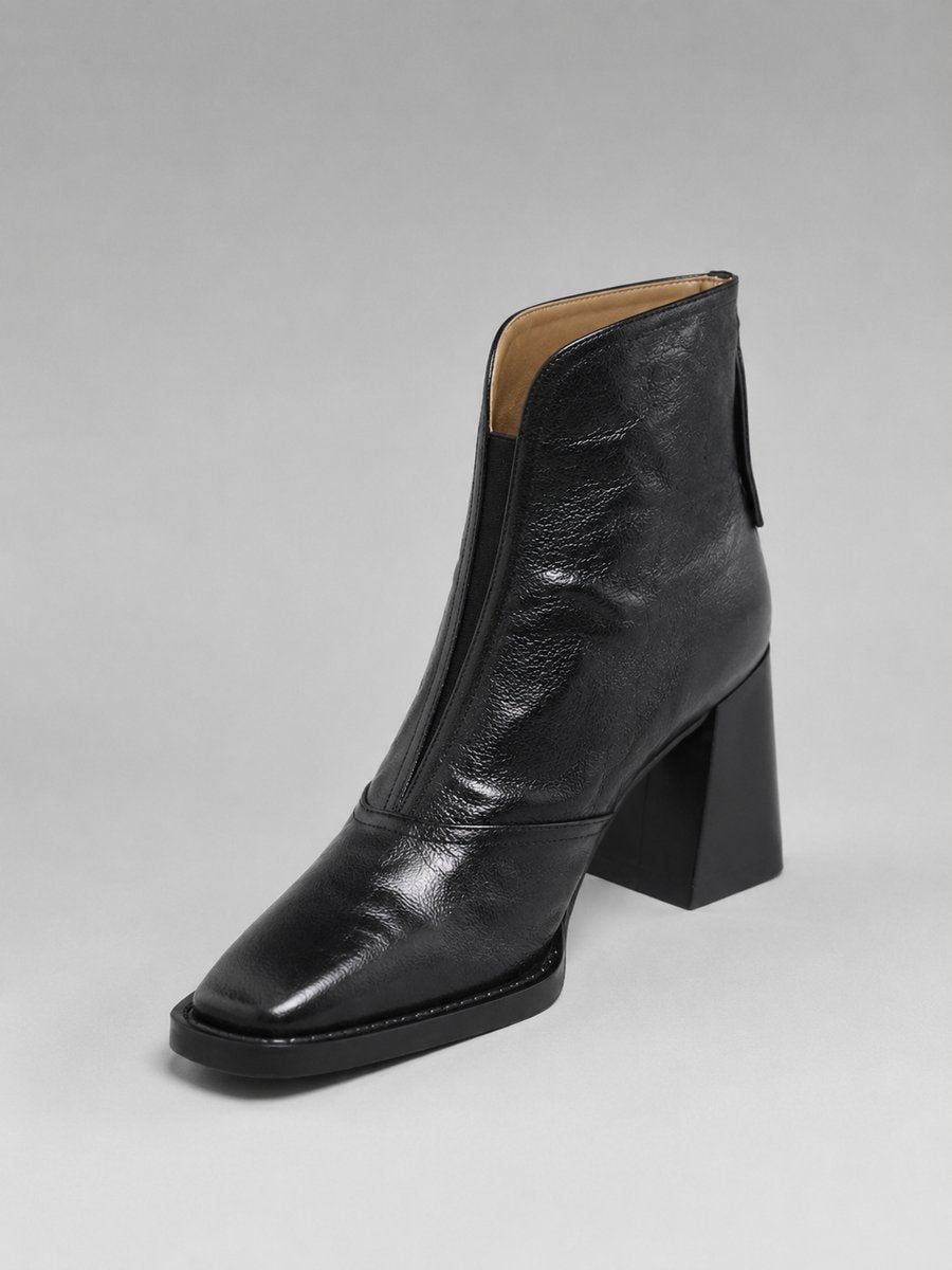 Women's Square-Toe Block-Heel Faux Leather Boots