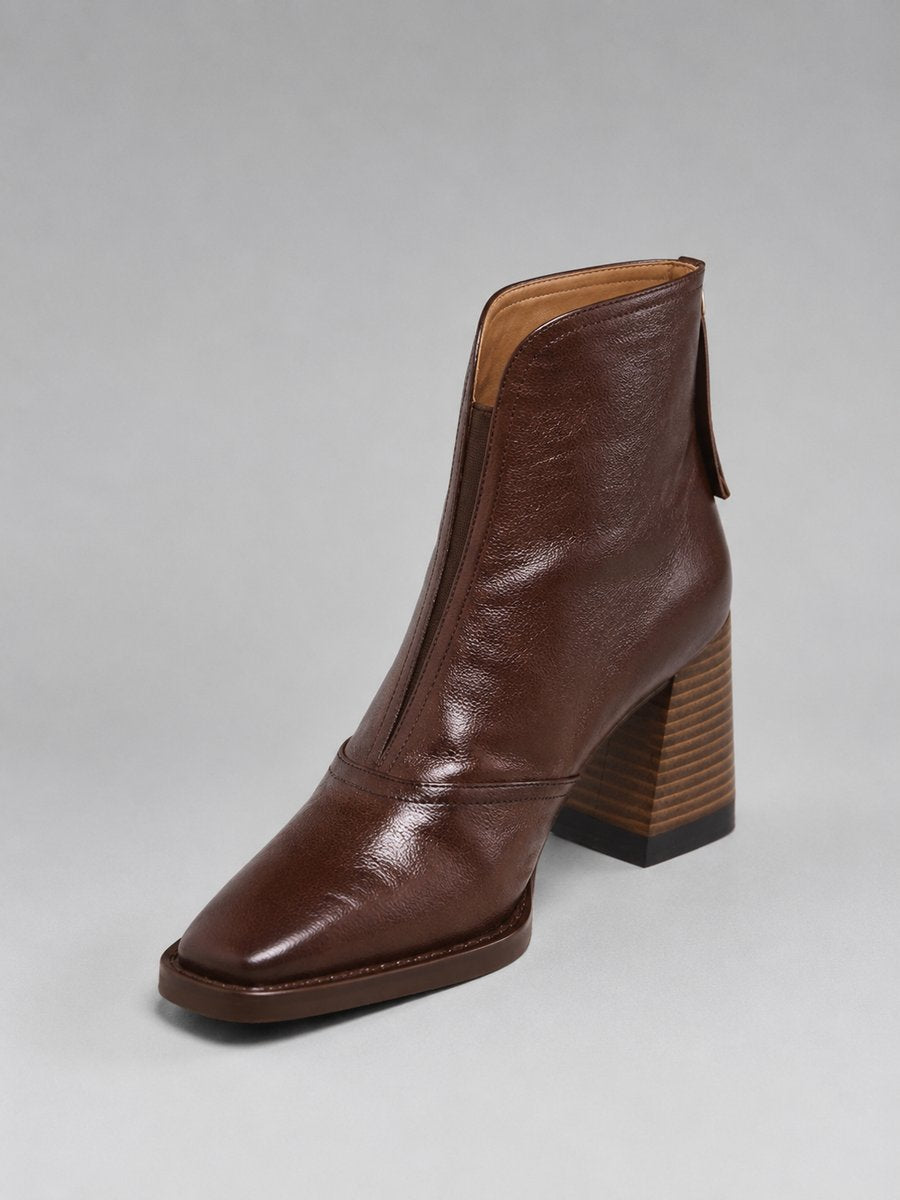 Women's Square-Toe Block-Heel Faux Leather Boots