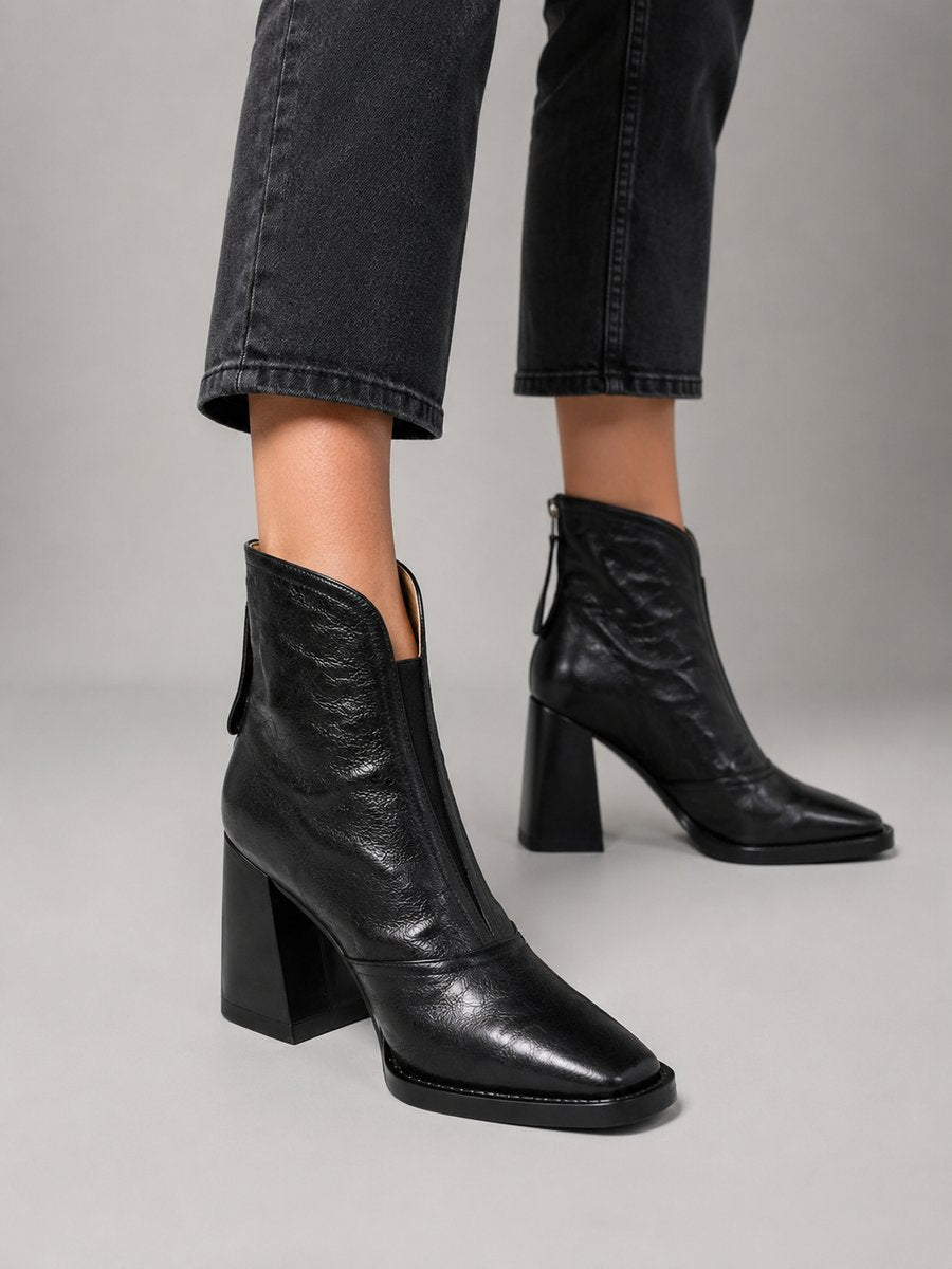 Women's Square-Toe Block-Heel Faux Leather Boots