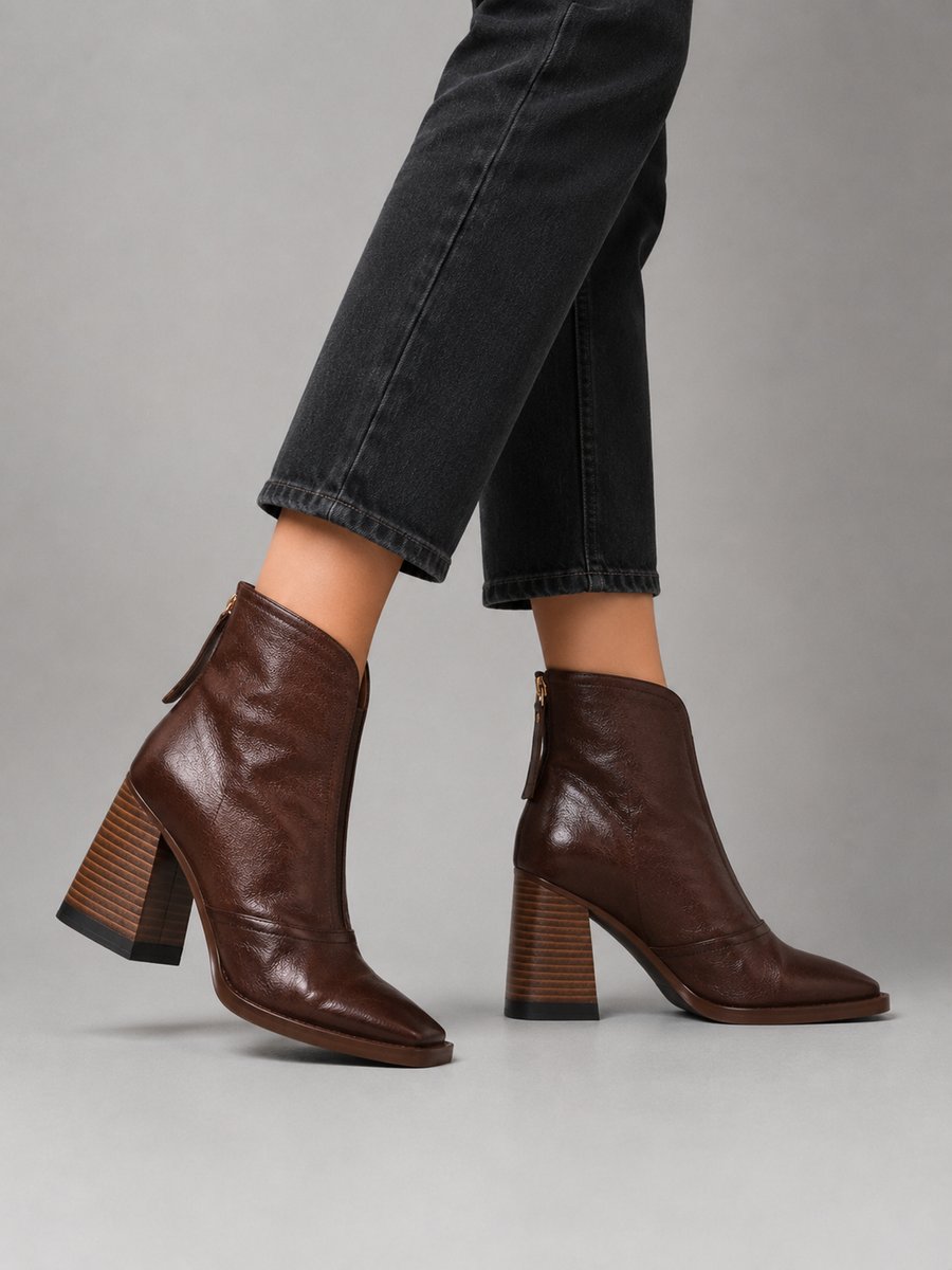 Women's Square-Toe Block-Heel Faux Leather Boots