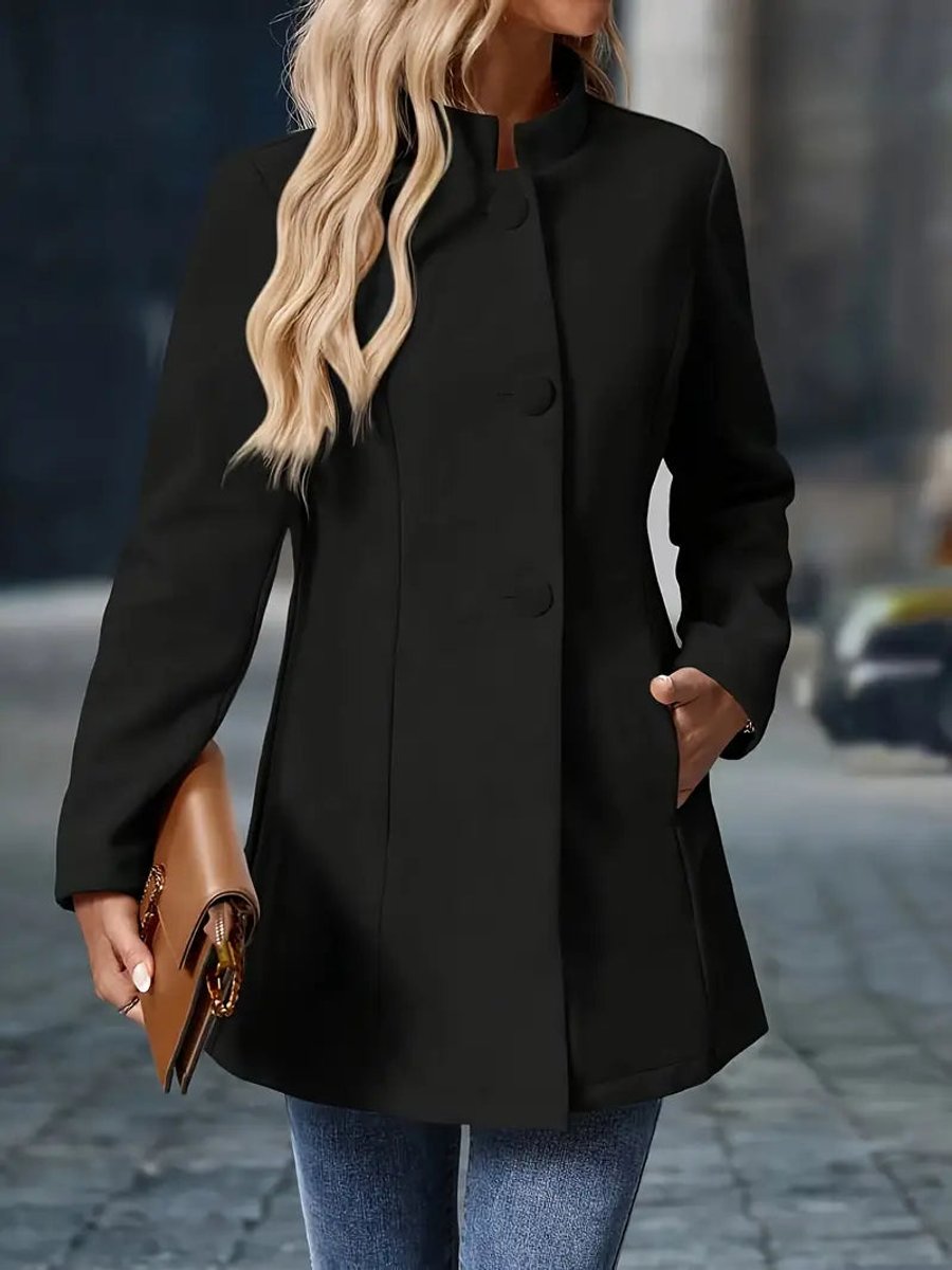 Women's Stand-Collar Button-Front Longline Blazer Coat