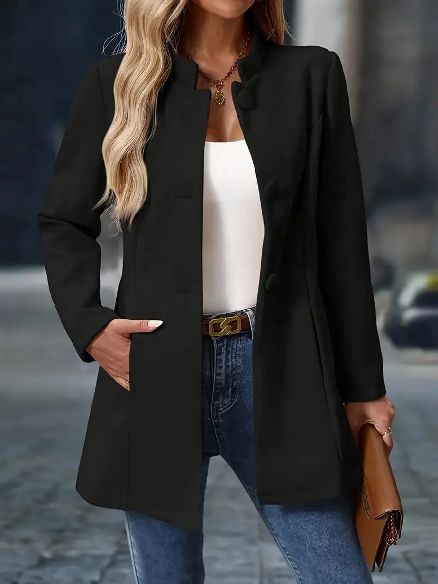 Women's Stand-Collar Button-Front Longline Blazer Coat
