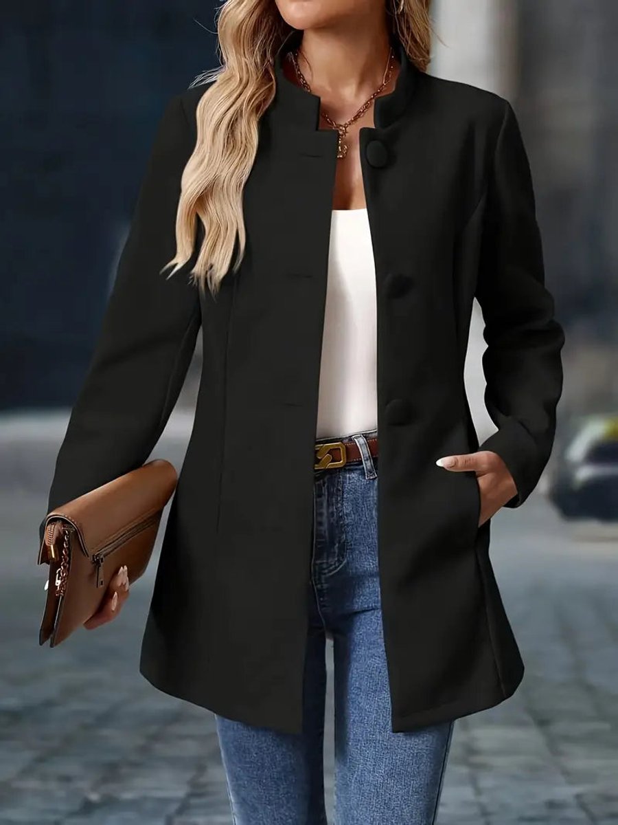 Women's Stand-Collar Button-Front Longline Blazer Coat