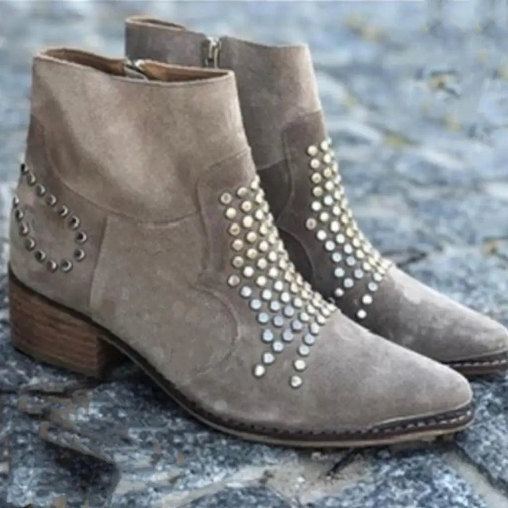 Women's Studded Suede Side-Zip Block-Heel Ankle Boots