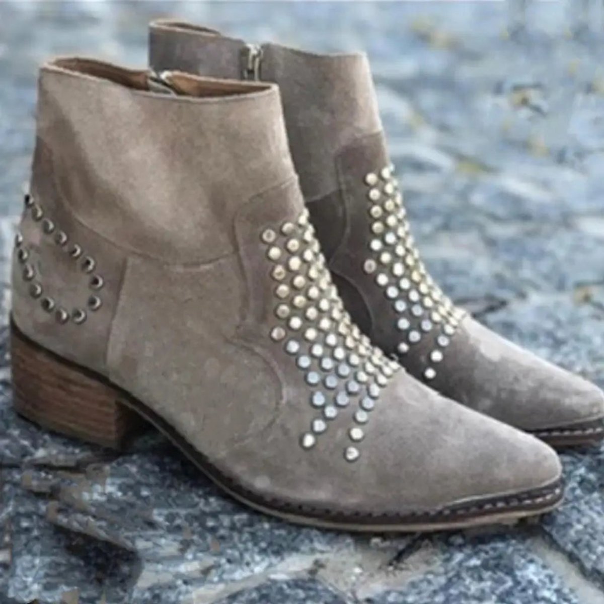 Women's Studded Suede Side-Zip Block-Heel Ankle Boots
