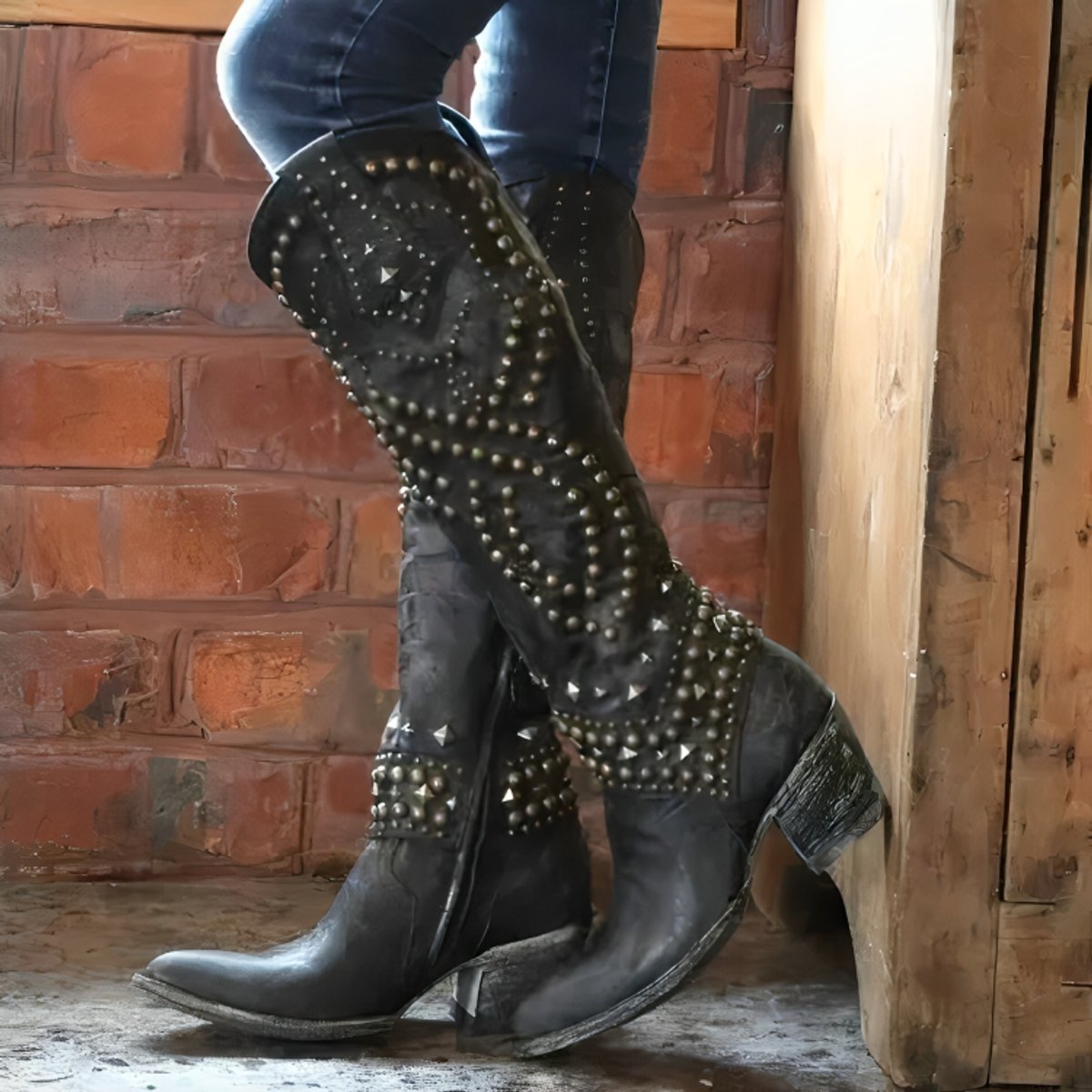 Women's Studded Western Knee High Boots