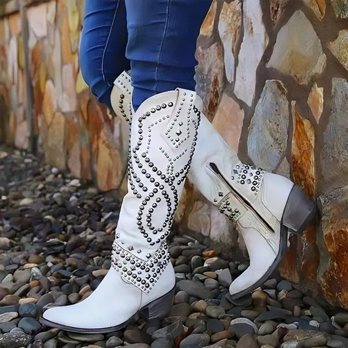 Women's Studded Western Knee High Boots