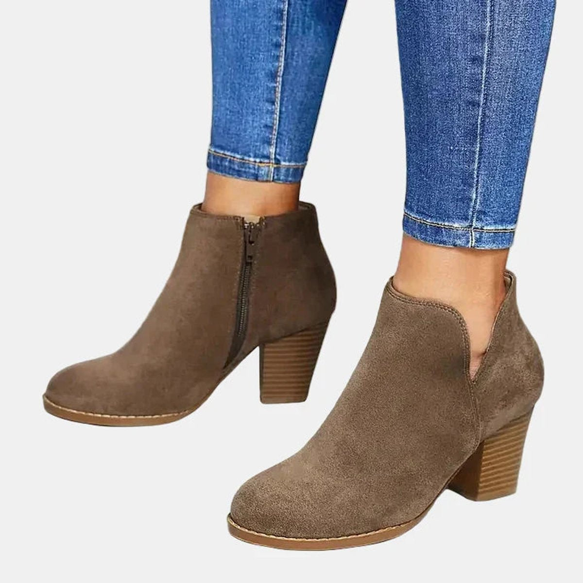 Women's Suede Block Heel Side-Zip Ankle Boots