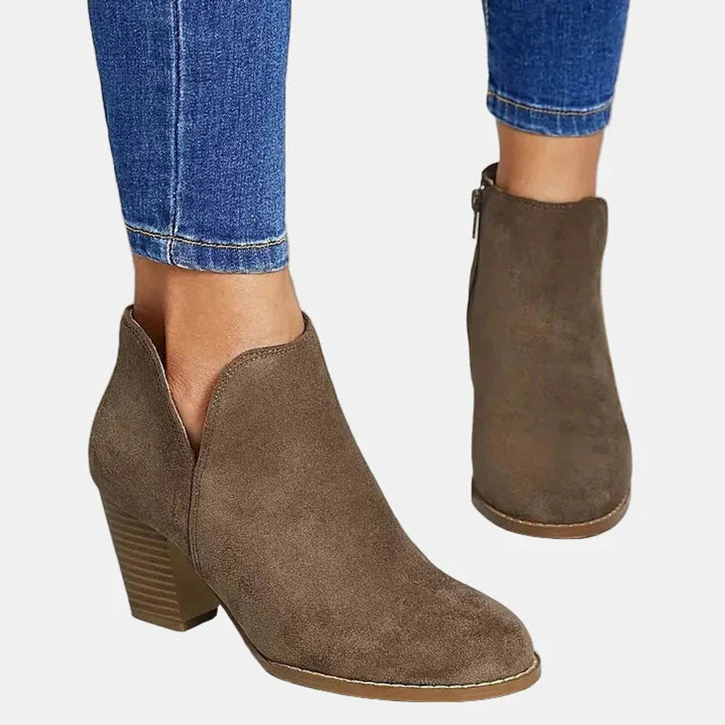 Women's Suede Block Heel Side-Zip Ankle Boots