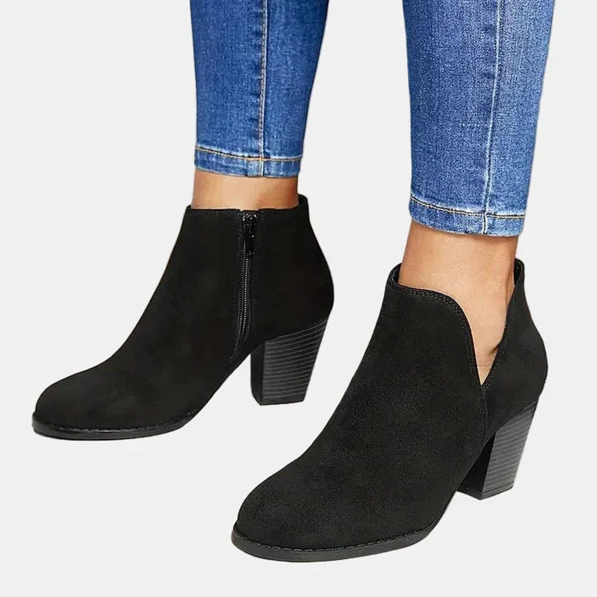 Women's Suede Block Heel Side-Zip Ankle Boots