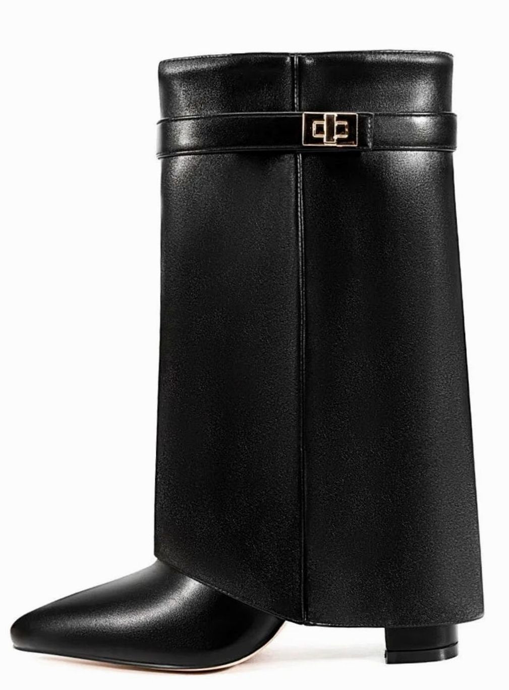 Women's Suede Fold-Over Cuff Mid-Calf Buckle Boots