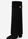 Women's Suede Fold-Over Cuff Knee-High Buckle Boots