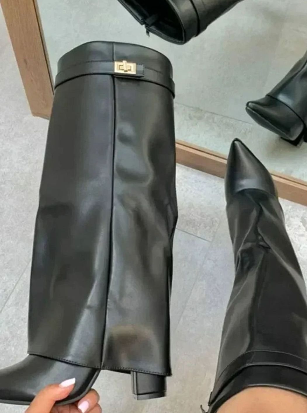 Women's Suede Fold-Over Cuff Knee-High Buckle Boots