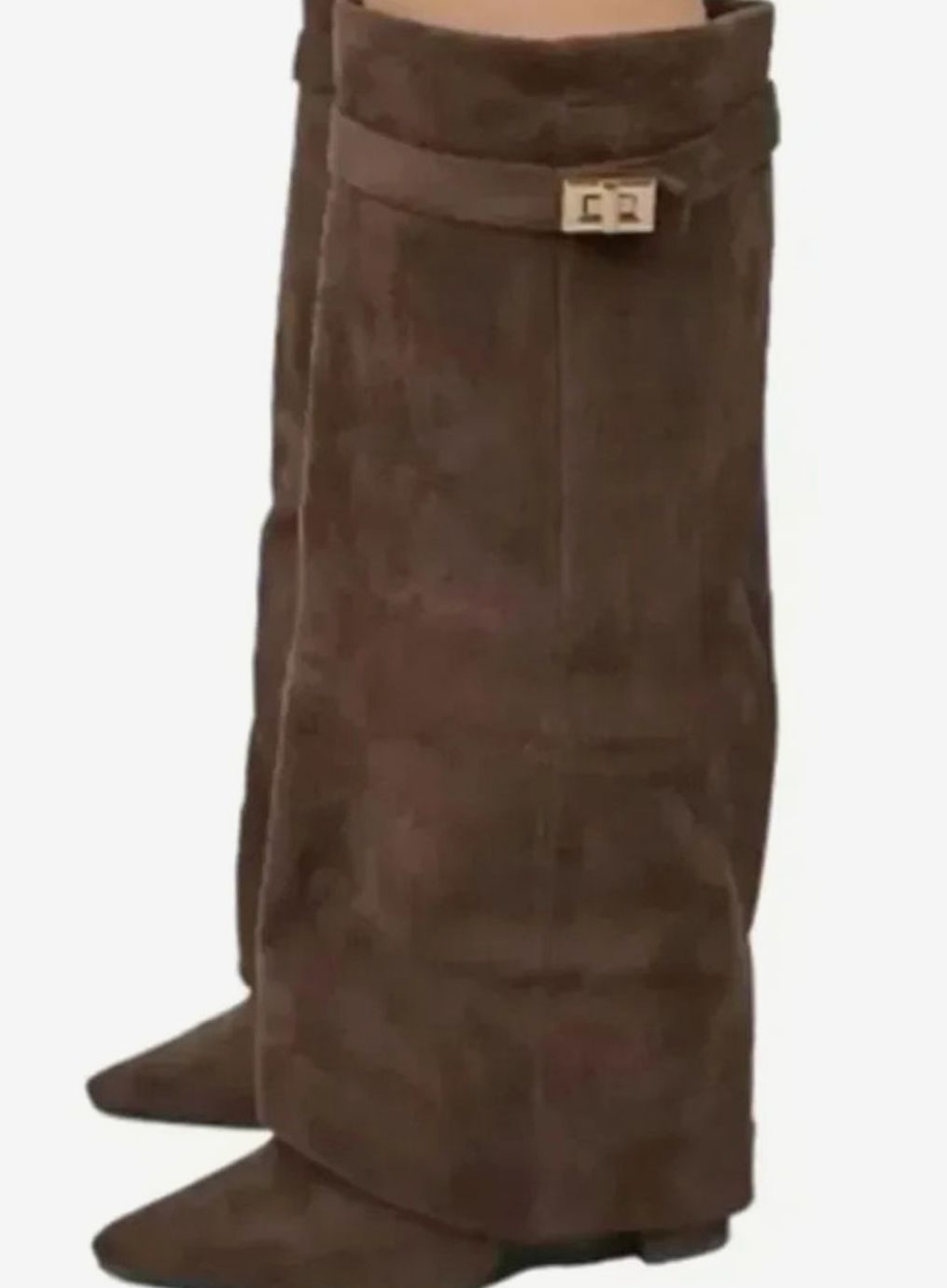 Women's Suede Fold-Over Cuff Knee-High Buckle Boots