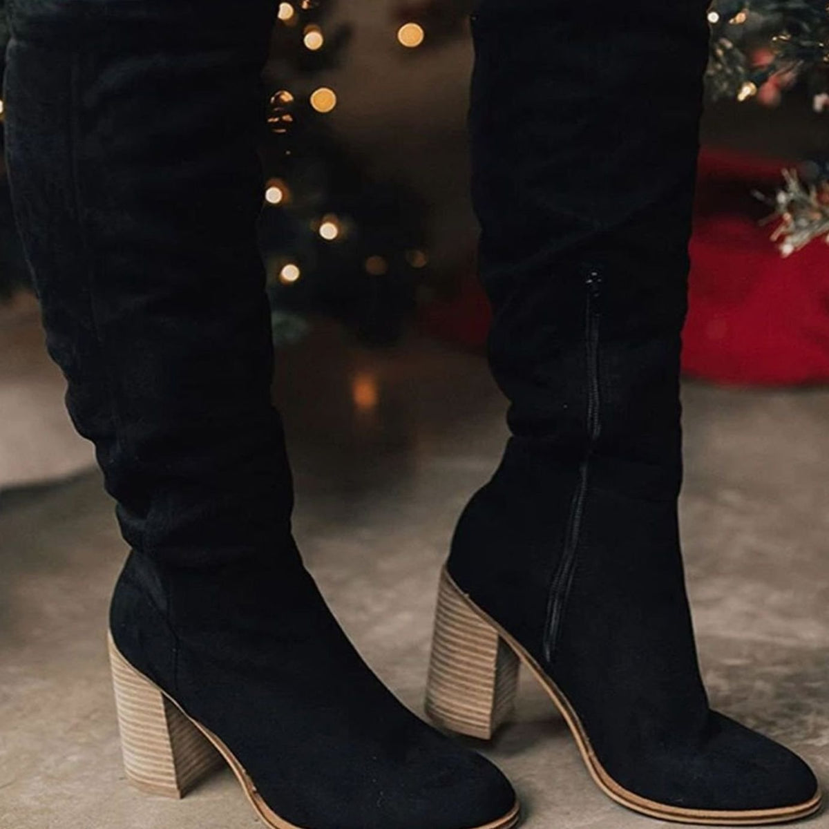 Women's Slouchy Suede Knee-High Block Heel Boots - Brown