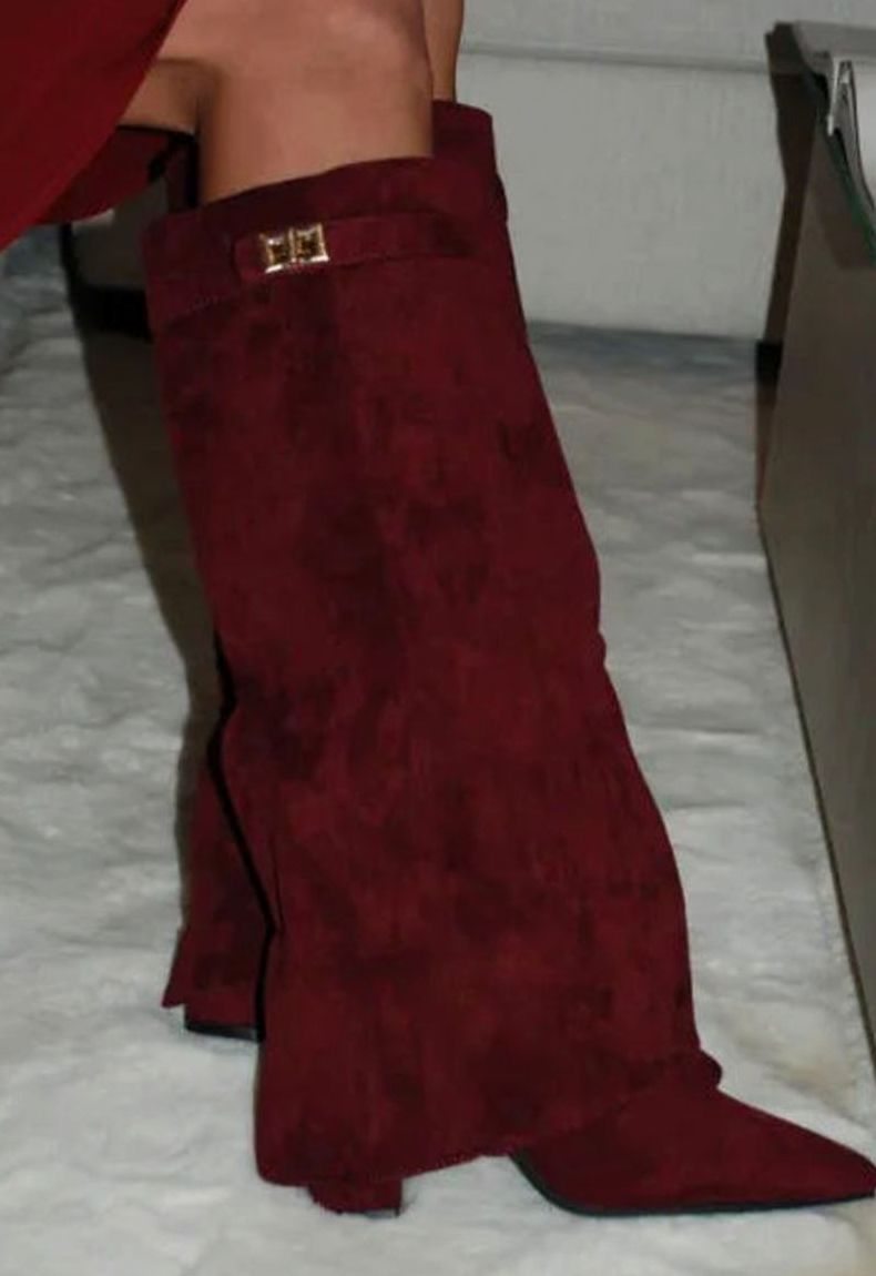 Women's Suede Knee-High Buckle Strap Boots