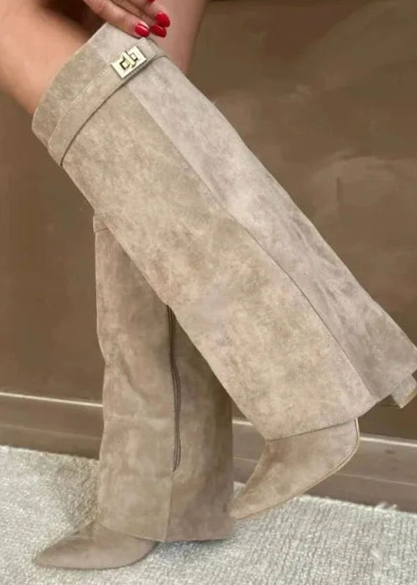 Women's Suede Knee-High Buckle Strap Boots