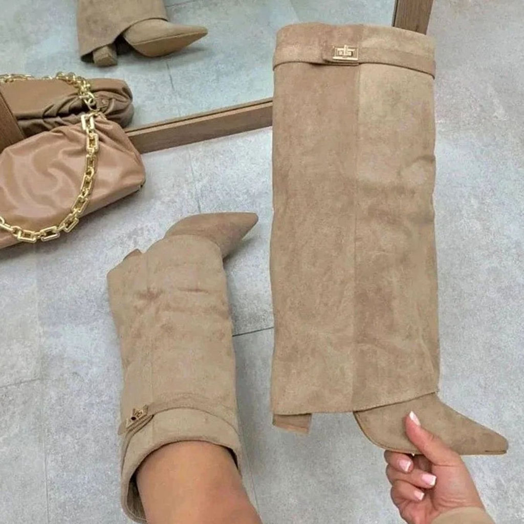 Women's Suede Knee-High Buckle Strap Boots