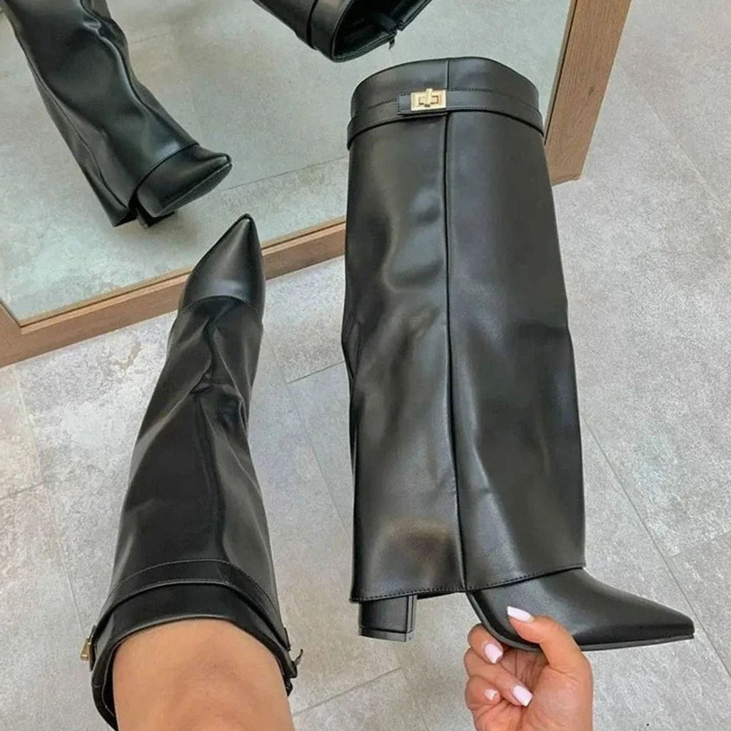Women's Suede Knee-High Buckle Strap Boots