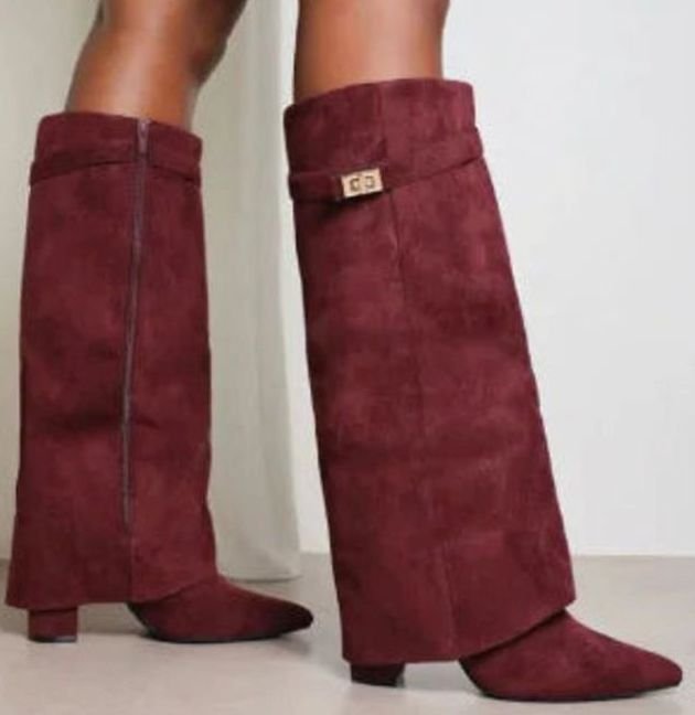 Women's Suede Knee-High Buckle Strap Boots