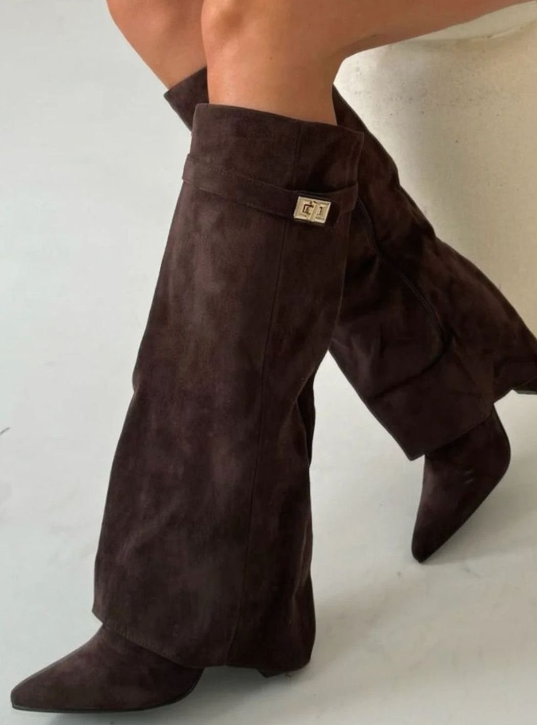 Women's Pointed-Toe Wedge Suede Tall Boots