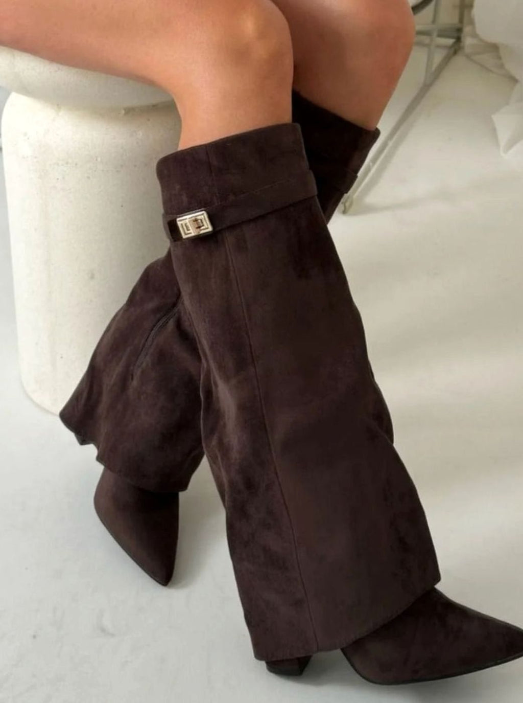 Women's Pointed-Toe Wedge Suede Tall Boots