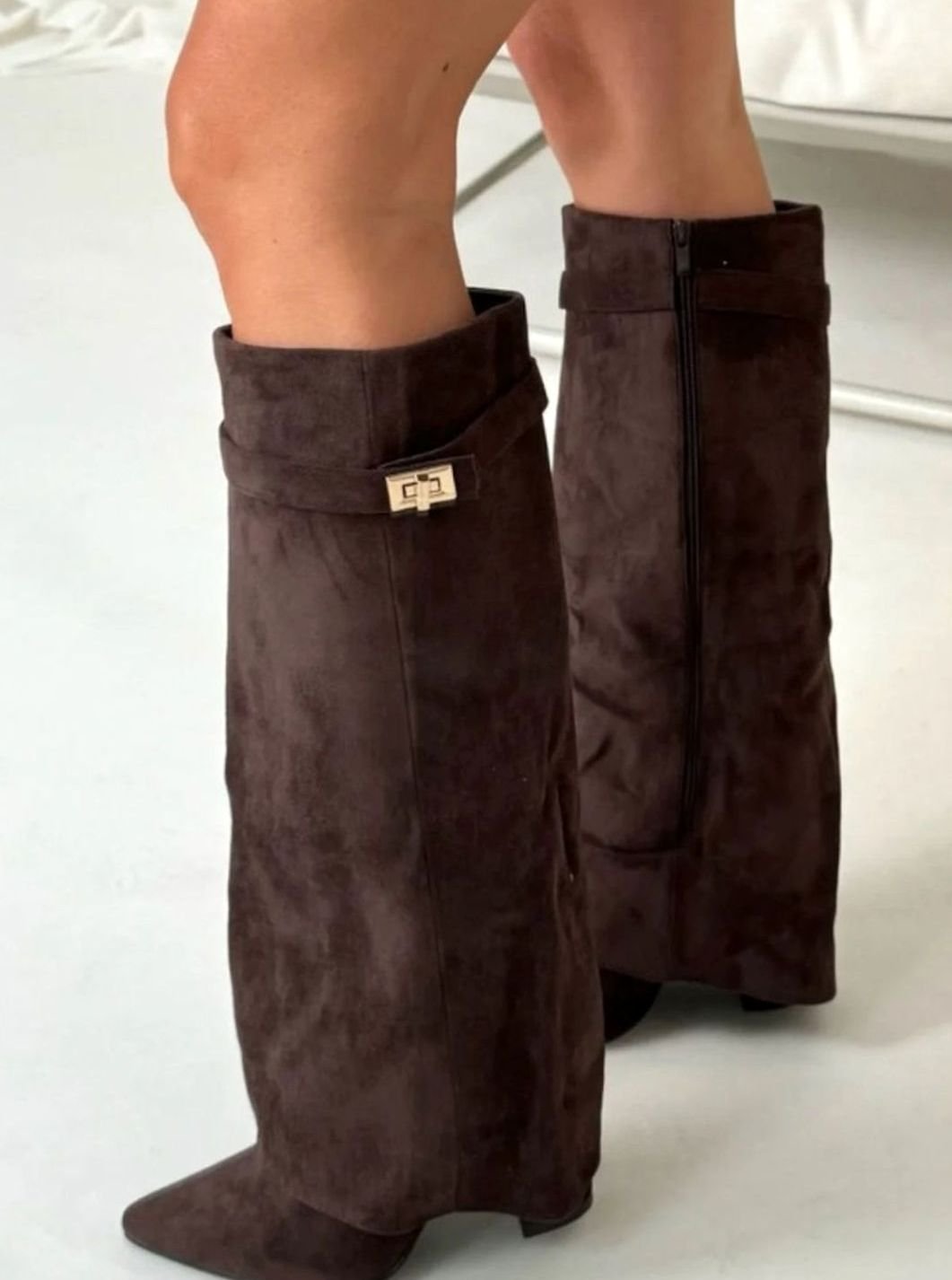 Women's Pointed-Toe Wedge Suede Tall Boots