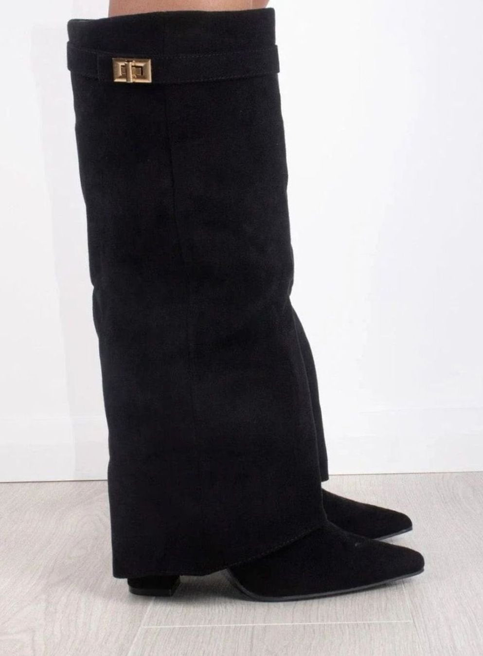 Women's Pointed-Toe Wedge Suede Tall Boots - Beige Suede