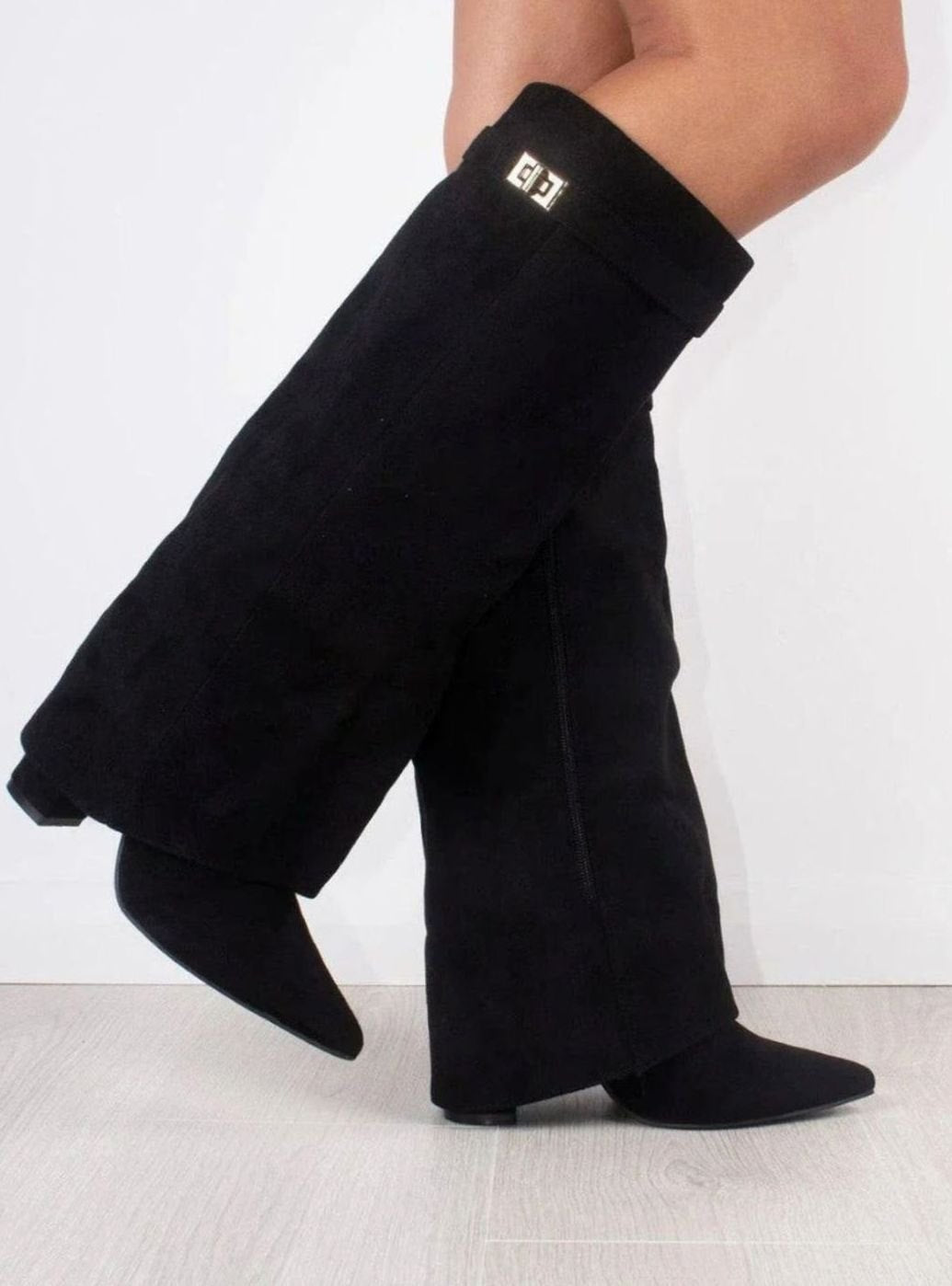 Women's Pointed-Toe Wedge Suede Tall Boots - Brown Suede