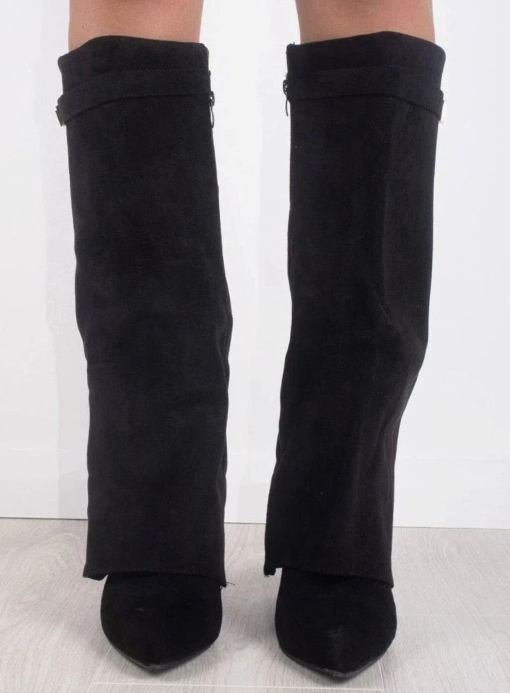 Women's Pointed-Toe Wedge Suede Tall Boots - Black
