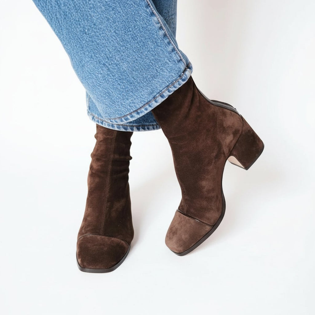 Women's Suede Square-Toe Block-Heel Ankle Boots