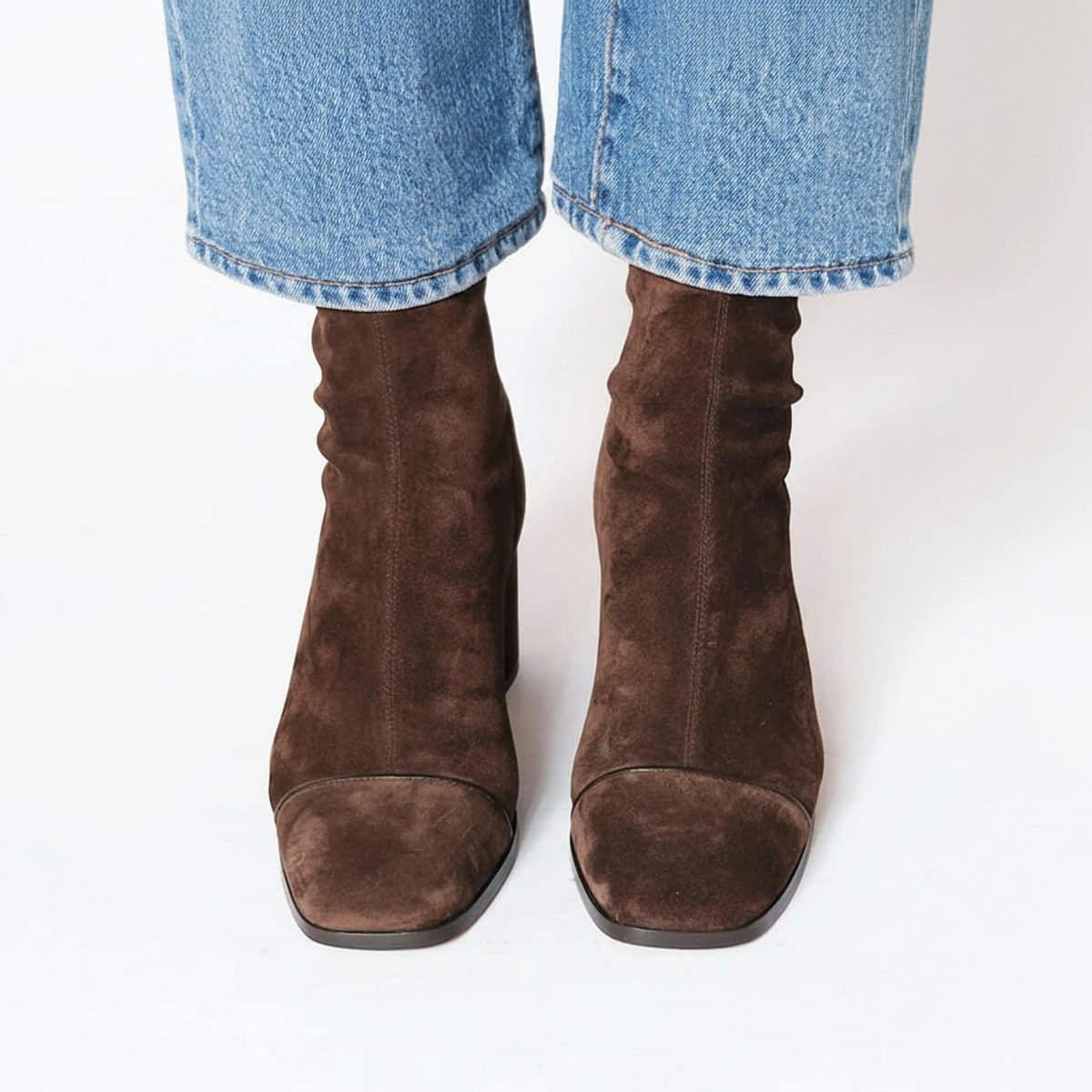 Women's Suede Square-Toe Block-Heel Ankle Boots