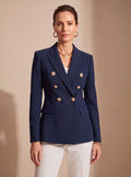 Women's Tailored Double-Breasted Blazer with Gold-Tone Buttons - Black
