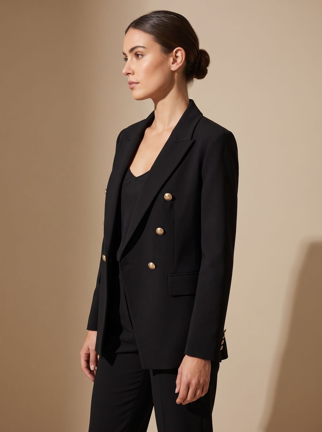 Women's Tailored Double-Breasted Blazer with Gold-Tone Buttons