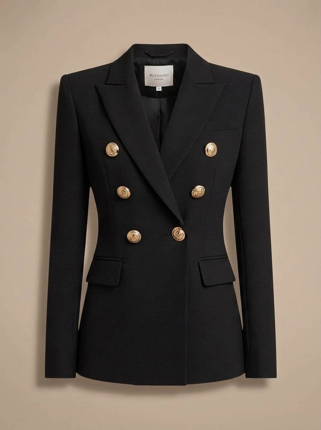 Women's Tailored Double-Breasted Blazer with Gold-Tone Buttons