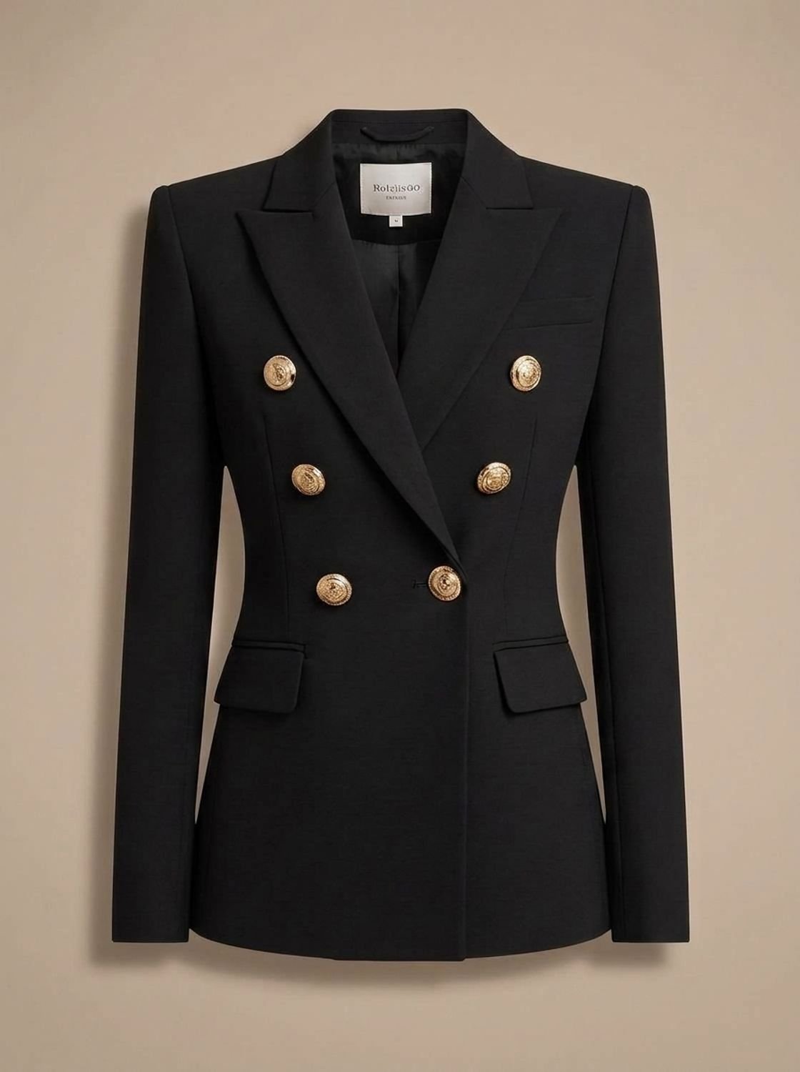 Women's Tailored Double-Breasted Blazer with Gold-Tone Buttons