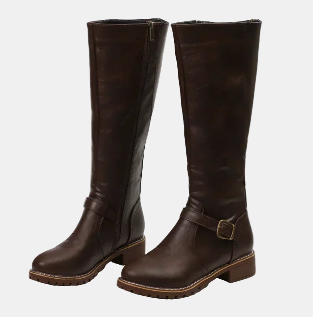Women's Tall Riding Knee High Boots Buckle Strap Low Heel