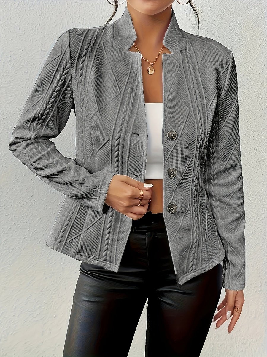 Women's Cable-Knit Open-Front Quilted Jacket - Gray
