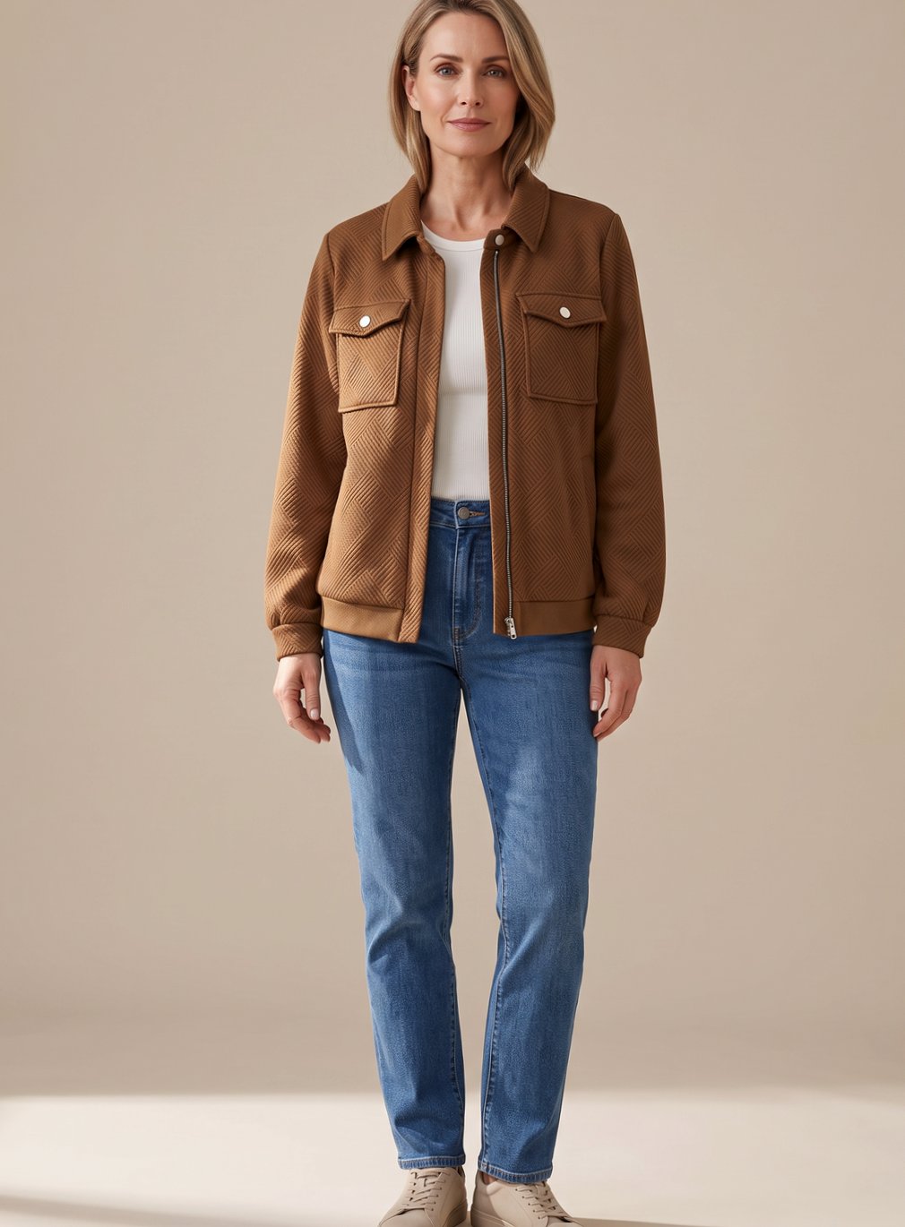 Women's Textured Zip-Up Bomber Jacket