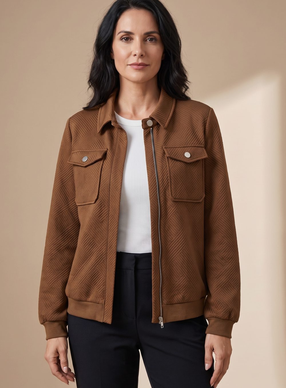 Women's Textured Zip-Up Bomber Jacket