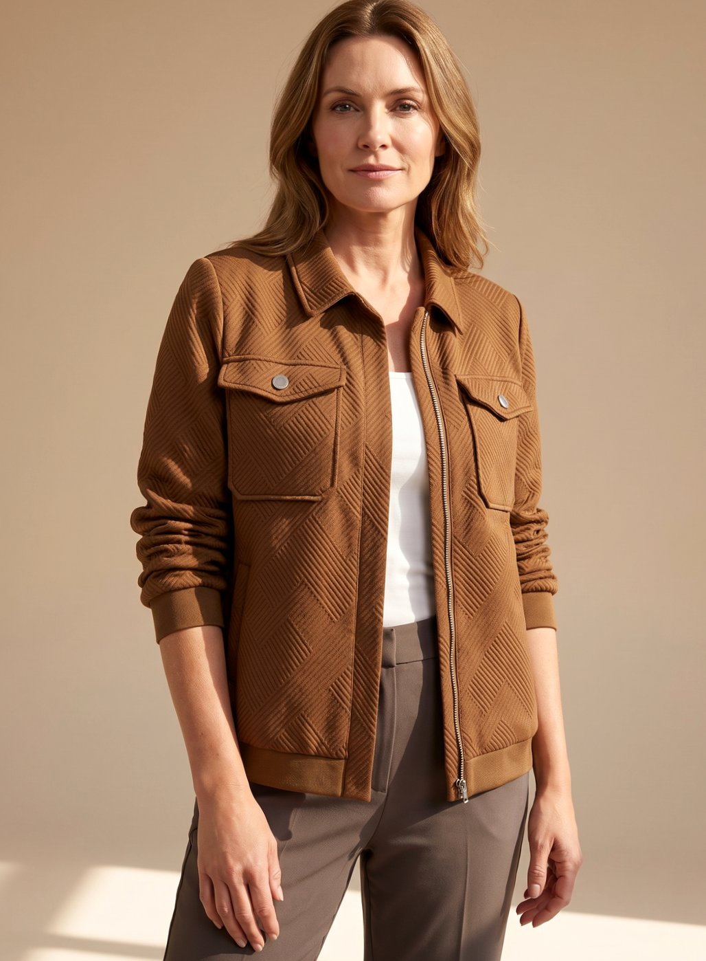 Women's Textured Zip-Up Bomber Jacket