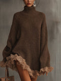 Women's Oversized Turtleneck Sweater Dress - Brown
