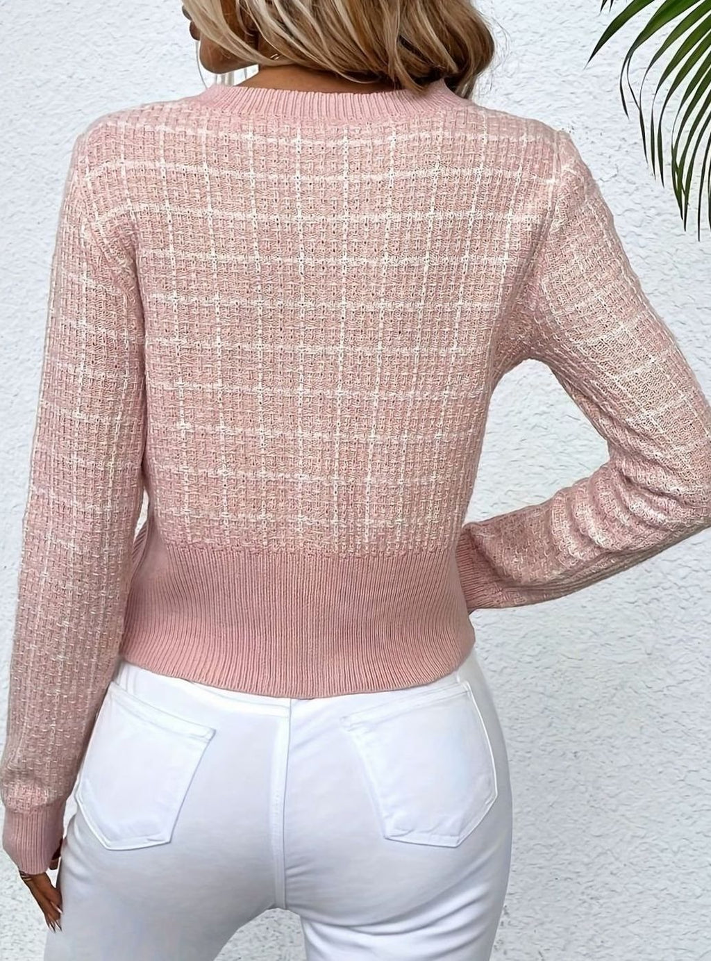 Women's Tweed-Style Button-Front Cropped Cardigan
