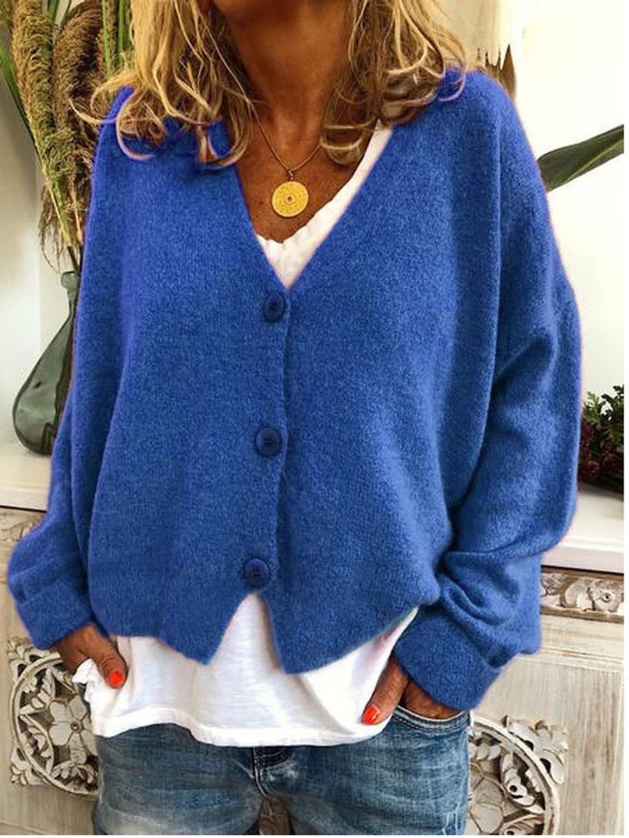 Women's V-Neck Button-Front Relaxed-Fit Knit Cardigan - Blue