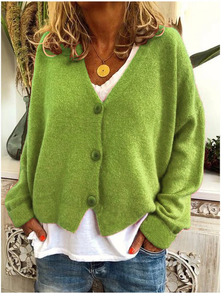 Women's V-Neck Button-Front Relaxed-Fit Knit Cardigan - Light Green