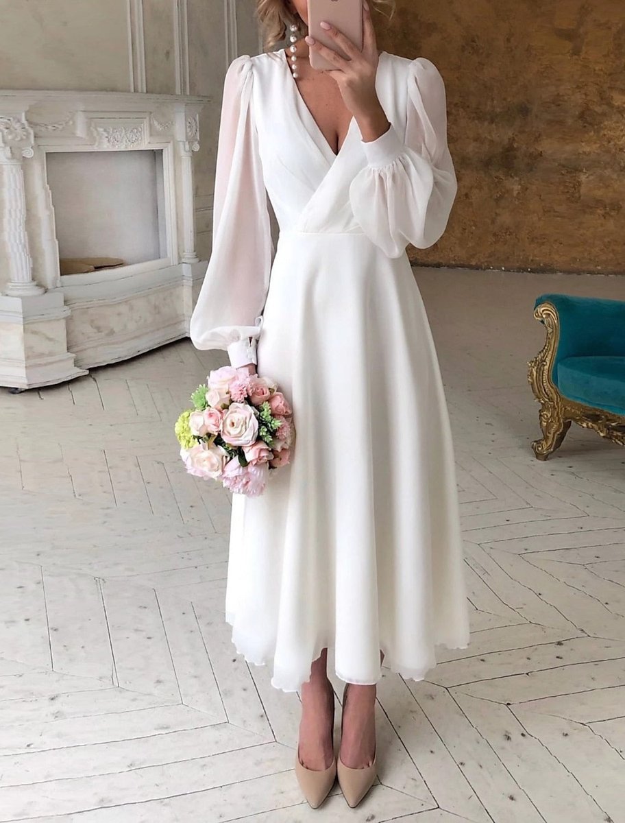 Women's Puff Sleeve Wedding Guest Midi Dress