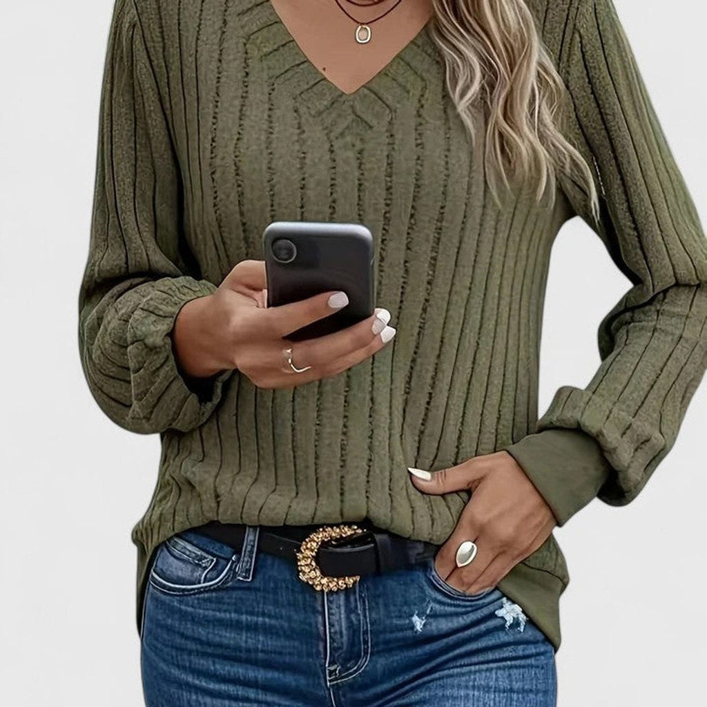 Women's V-Neck Ribbed Cable Knit Sweater