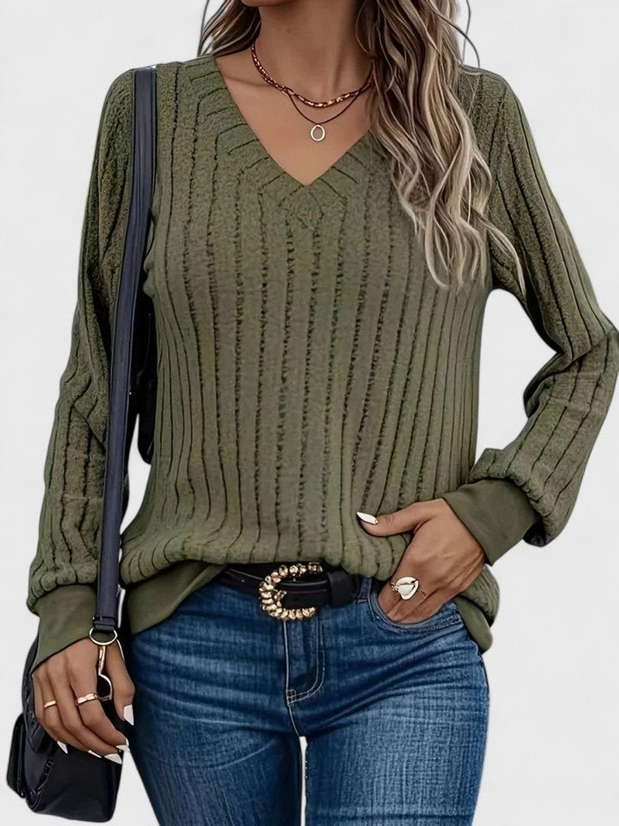 Women's V-Neck Ribbed Cable Knit Sweater