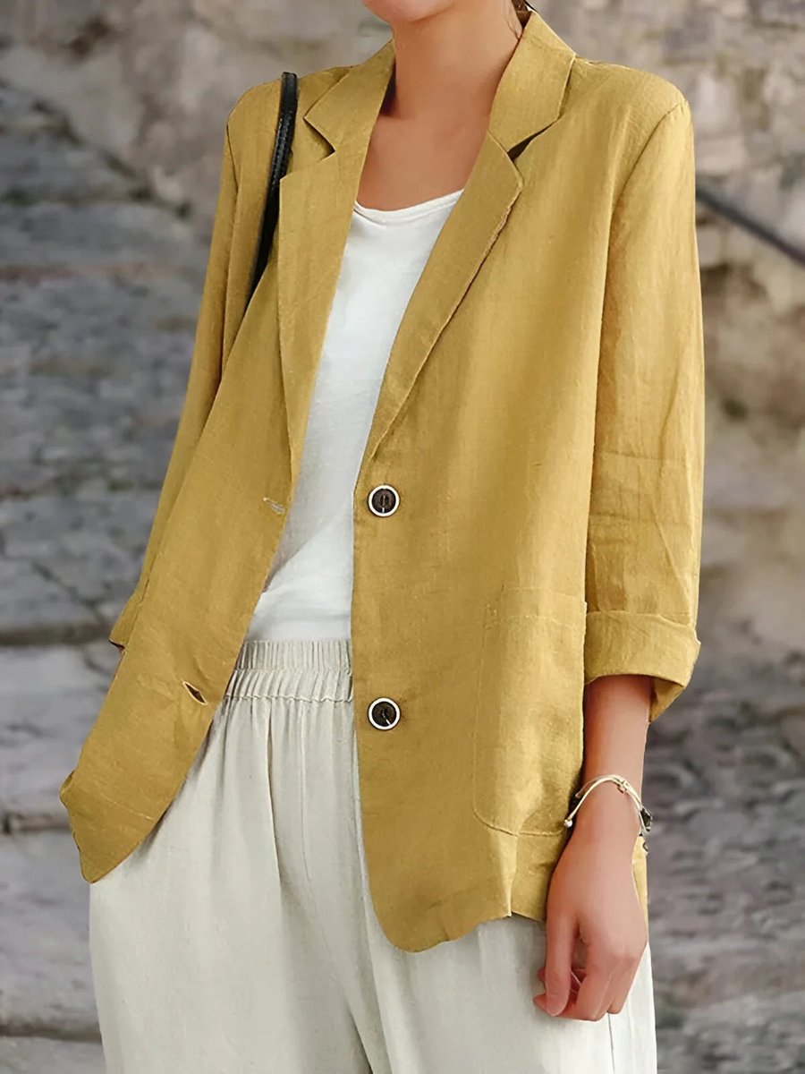 Women's Casual Linen Blazer Vest Jacket - Yellow